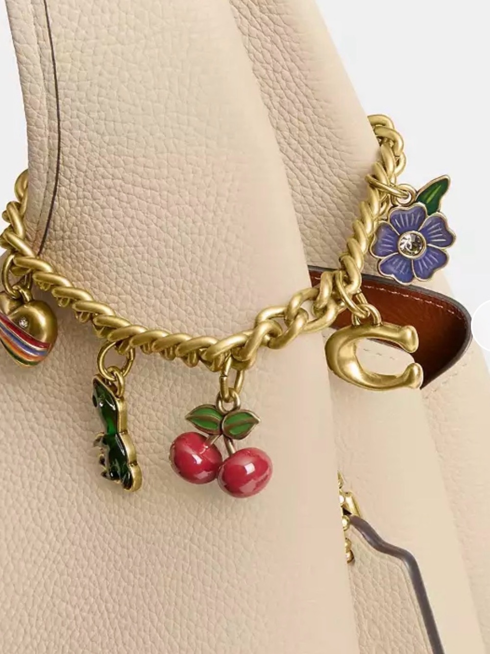 Coach Gold-Tone Motif Chain Bag Charm with Multi Enamel Charms with Dust Bag